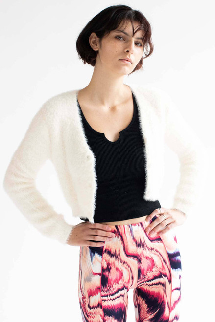 Cream Eyelash Cropped Cardigan