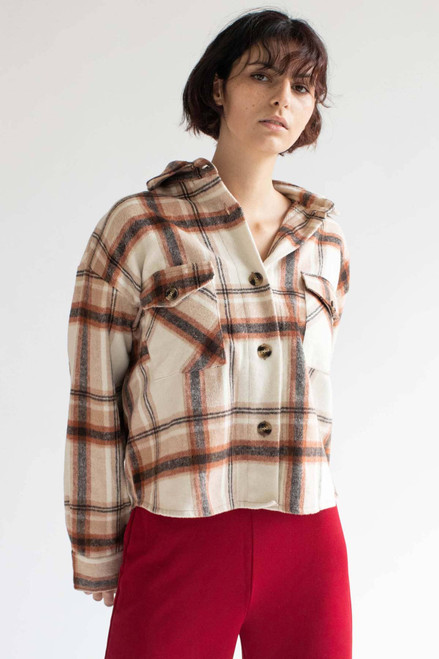 Oversized Rust Brushed Plaid Jacket