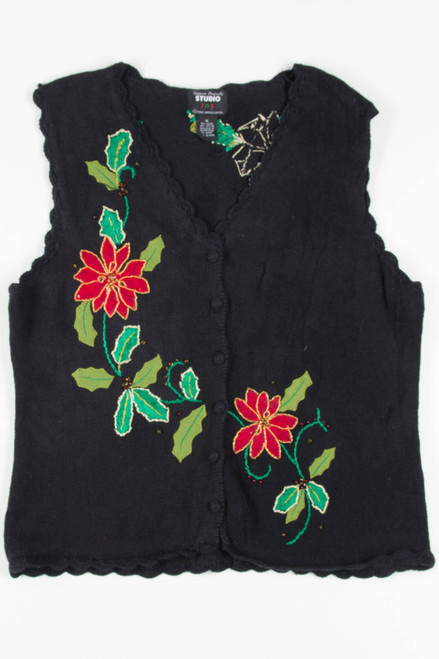 Black Poinsettias Ugly Christmas Vest 57701