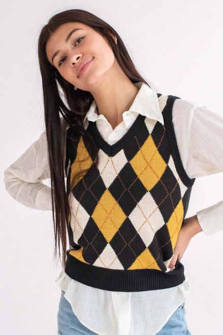 Black Argyle Sweater Vest