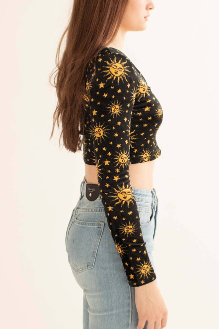 Celestial Lattice Back Fleece Crop Sweatshirt