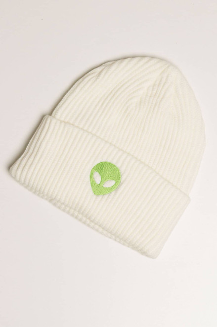 Alien Embroidered Ivory Beanie