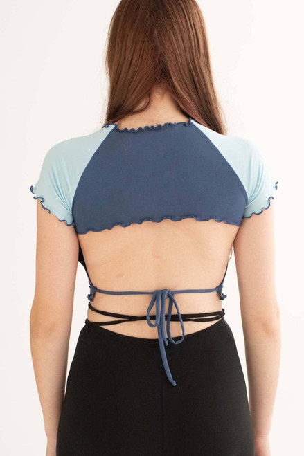 Blue Butterfly Backless Crop Tee