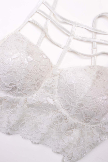 White Strappy Front Lace Bralette