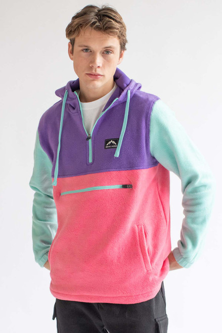 Cotton Candy Color Blocked Polar Fleece Hoodie