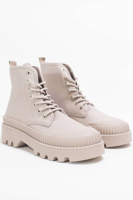 Beige Canvas Platform Boots