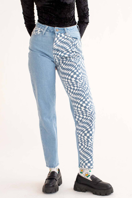 Trippy Checkered Leg Jeans