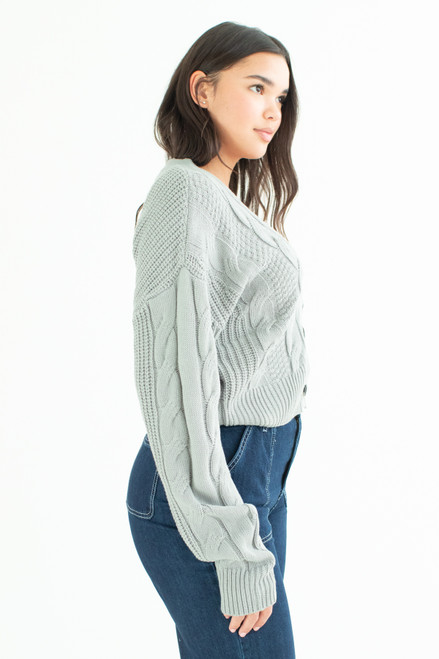 Slate Blue Cable Knit Mini Cardigan