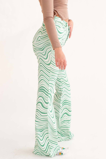 Green Swirl High Waisted Flares