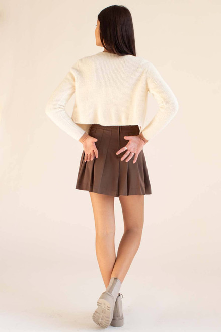 Cocoa Brown Stretch Pleated Skirt