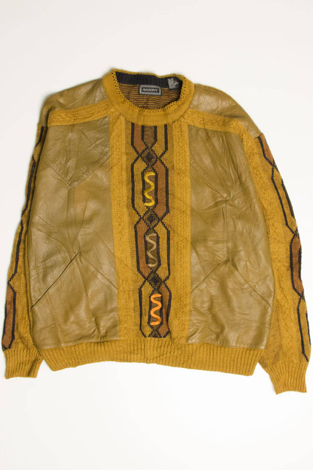 Vintage Leather Mustard 80s Sweater 3609