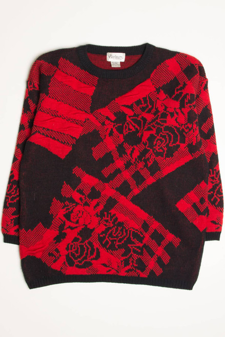 Vintage 80s Red Roses Sweater 3526