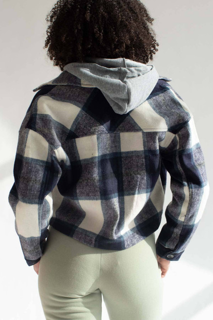 Navy Plaid Cropped Shacket