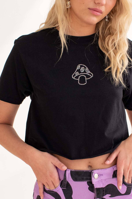 Rhinestone Mushroom Cropped Tee