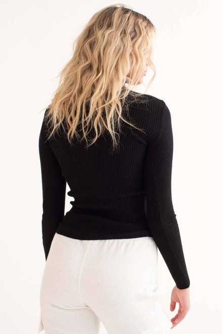 Black Ribbed Turtleneck Sweater