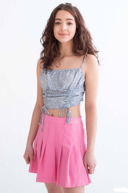 Pink Stretch Pleated Skirt