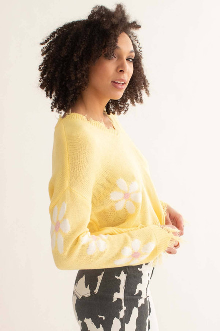 Sunshine Daisy Frayed Sweater