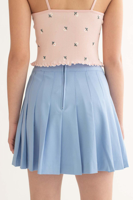 Blue Stretch Pleated Skirt