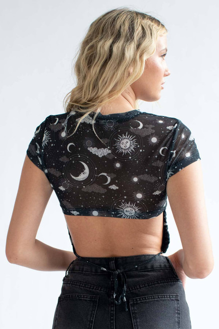 Celestial Mesh Backless Crop Tee