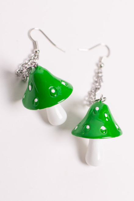 Green Mushroom Drop Earrings