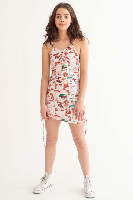 Mushroom Print Ruched Side Dress