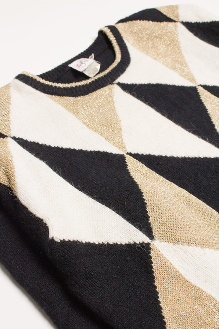 Black & Gold Triangle 80s Sweater 3701 - Ragstock.com