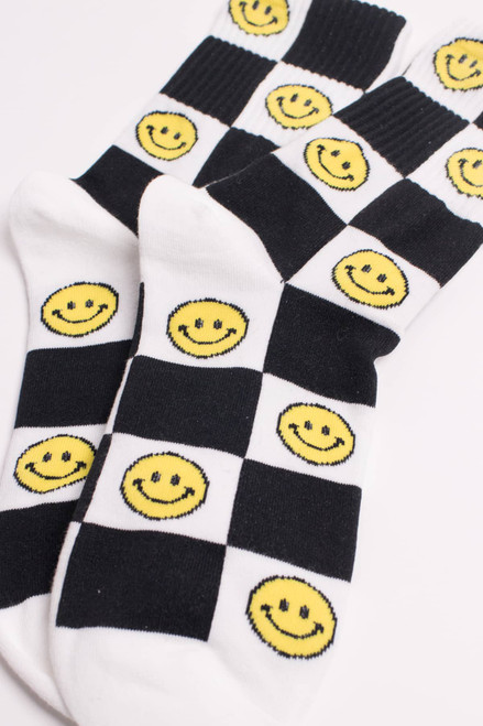 Checkered Smiley Face Socks