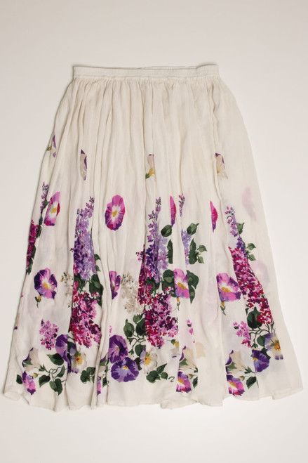 Vintage Watercolor Purple Floral Midi Skirt 580