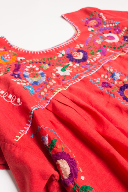 Vintage Red Hand Made Huipil Dress