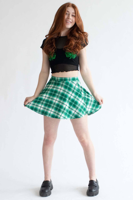 Green Plaid Skater Skirt