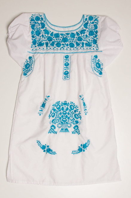 Vintage White & Blue Huipil Dress