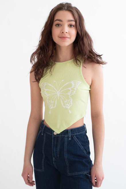 Lime Butterfly Backless Cropped Tank