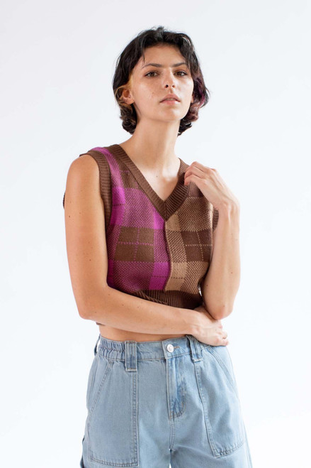 Cappuccino Colorblock Plaid Sweater Vest