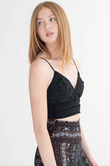Black Floral Crochet Cropped Cami