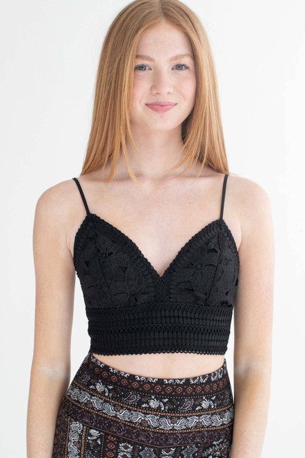 Black Floral Crochet Cropped Cami