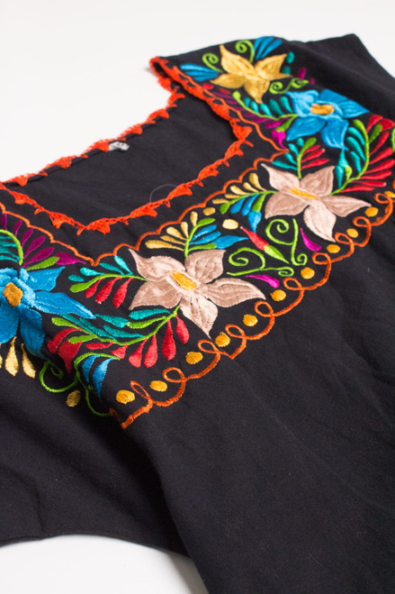 Vintage Floral Embroidered Tie Waist Dress