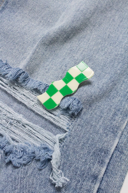 Green Wavy Checkered Hair Clip