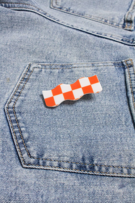 Orange Wavy Checkered Hair Clip