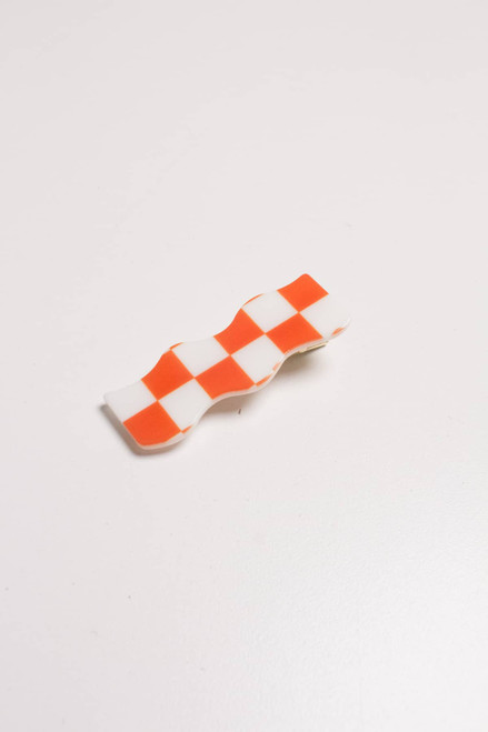 Orange Wavy Checkered Hair Clip