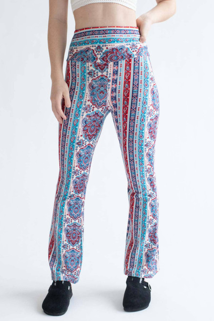 Black Paisley Border Fleece Bell Bottoms - Ragstock.com