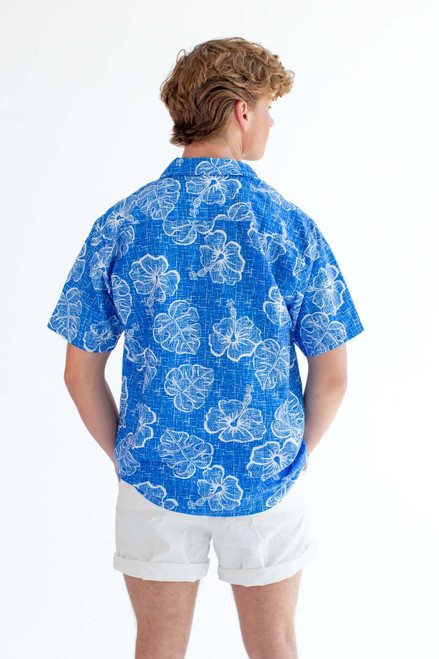 Blue Sketched Floral Hawaiian Shirt