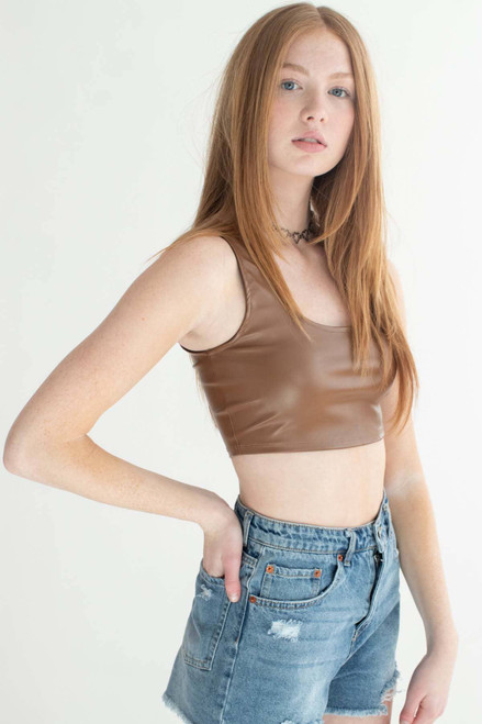 Brown Pleather Crop Tank