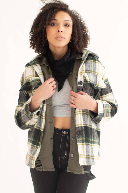 Green Plaid Lined Shacket