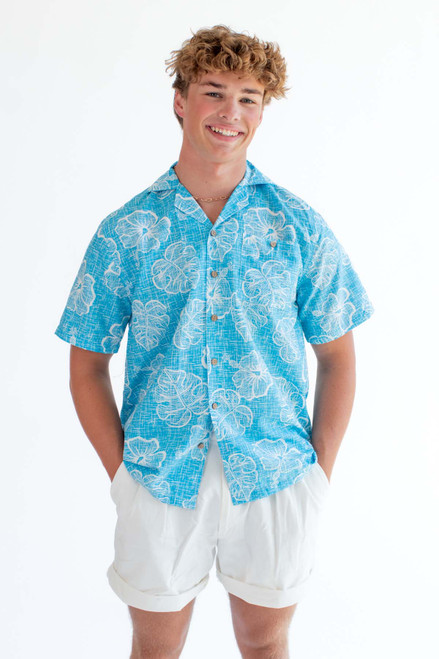 Light Blue Sketched Floral Hawaiian Shirt