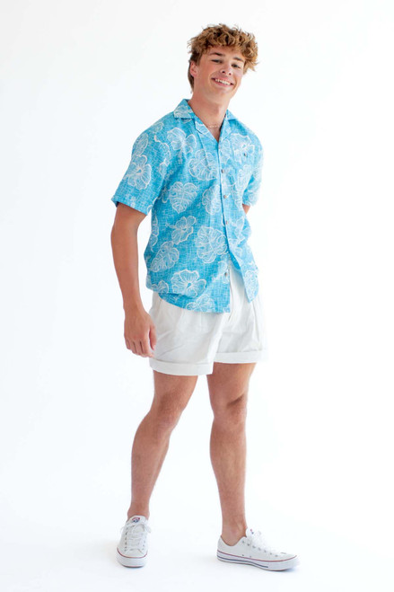 Light Blue Sketched Floral Hawaiian Shirt