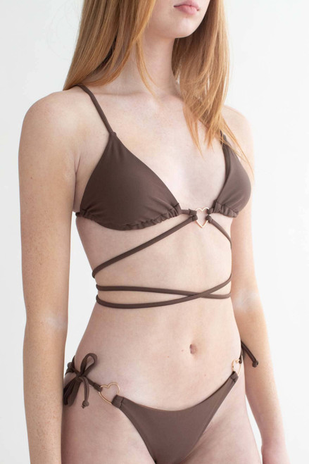 Brown Heart Front Strappy Bikini Top