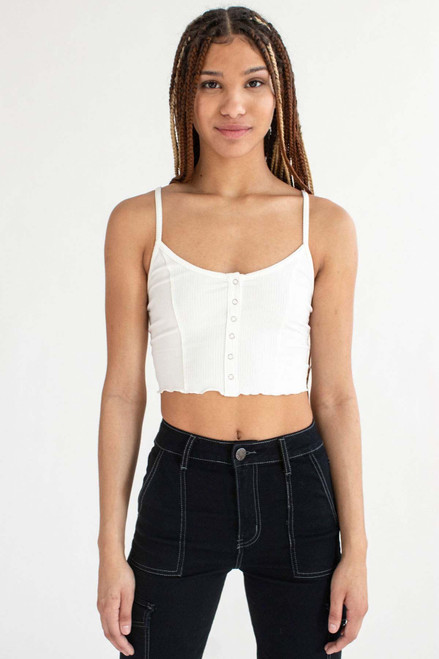 White Snap Ribbed Crop Cami