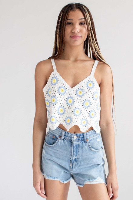 White Circle Crochet Crop Tank