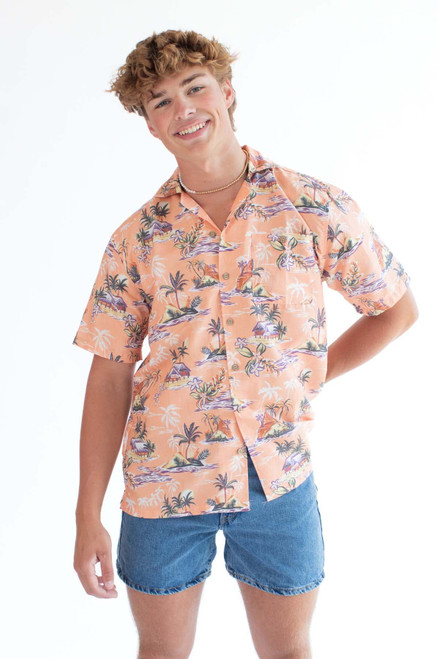 Coral Beach Hut Print Hawaiian Shirt