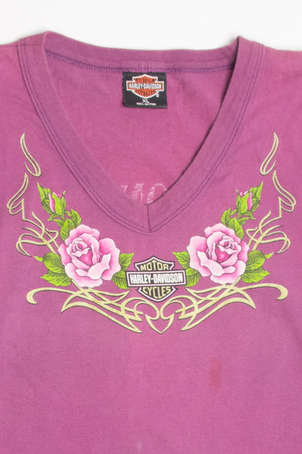 Vintage Rose V-Neck Harley Davidson T-Shirt